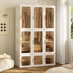 67”H ANTBOX Portable Wardrobe Closet Storage Organizer for Clothes,Suitable for Living Room, Bedroom,Plastic Wardrobe with Magnetic Transparent Door a