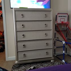 Tall Standing  Dresser With Lift Up Vanity,Jewelry Holder, And Mirror  Inside