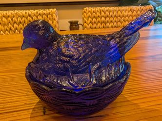 Antique Heisey Glass Cobalt Blue Nesting Dove