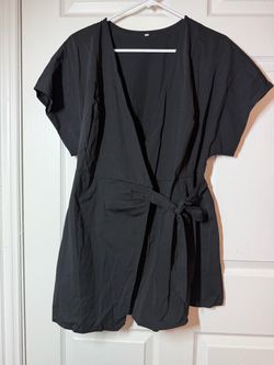 Black Wrap Top Short Sleeve Tie Waist