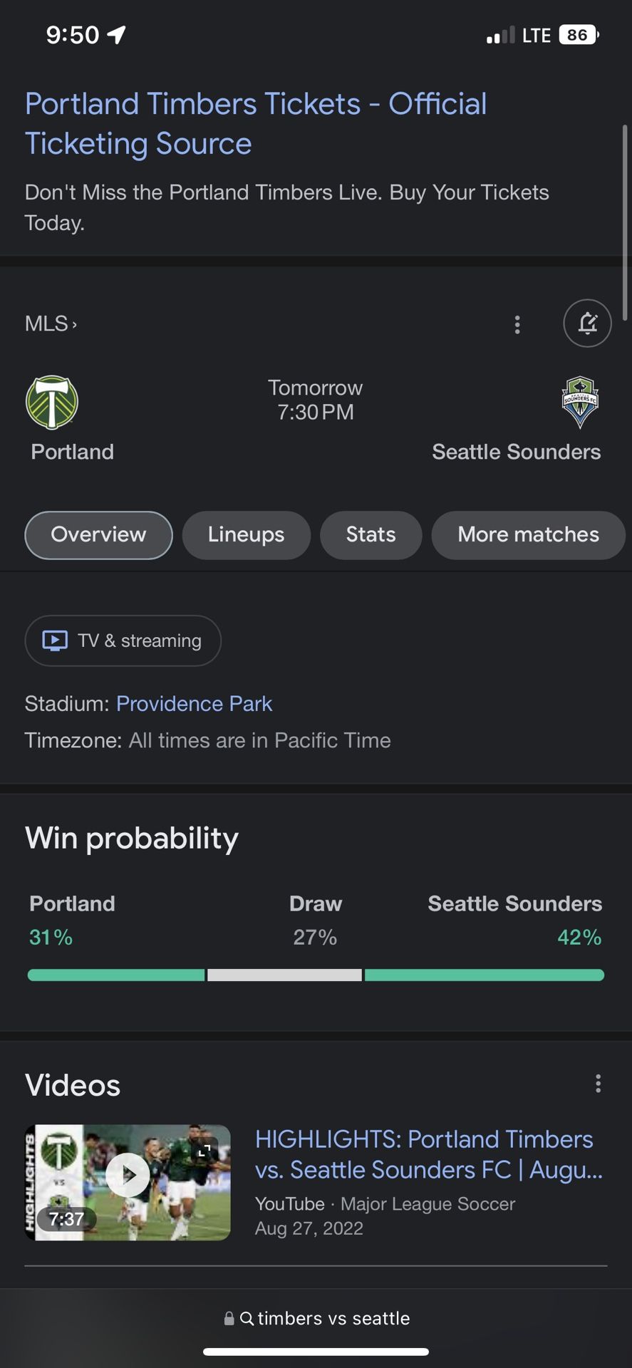 Timbers Vs Seattle