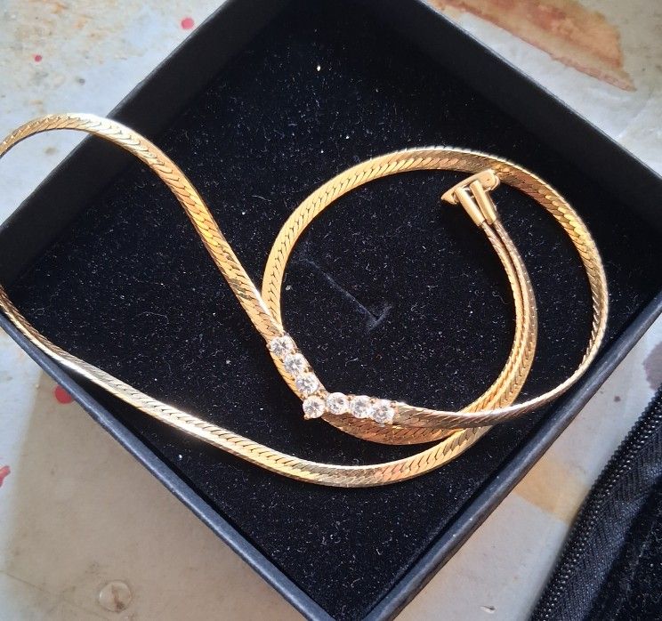 18" 18k Gold Filled Vintage CUBIC ZIRCONIA Choker Necklace