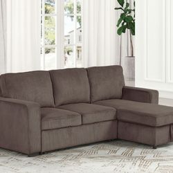 Yves Brown Reversible Couch Sofa Sectional Corduroy Pull-out Sleeper Sofa Bed
