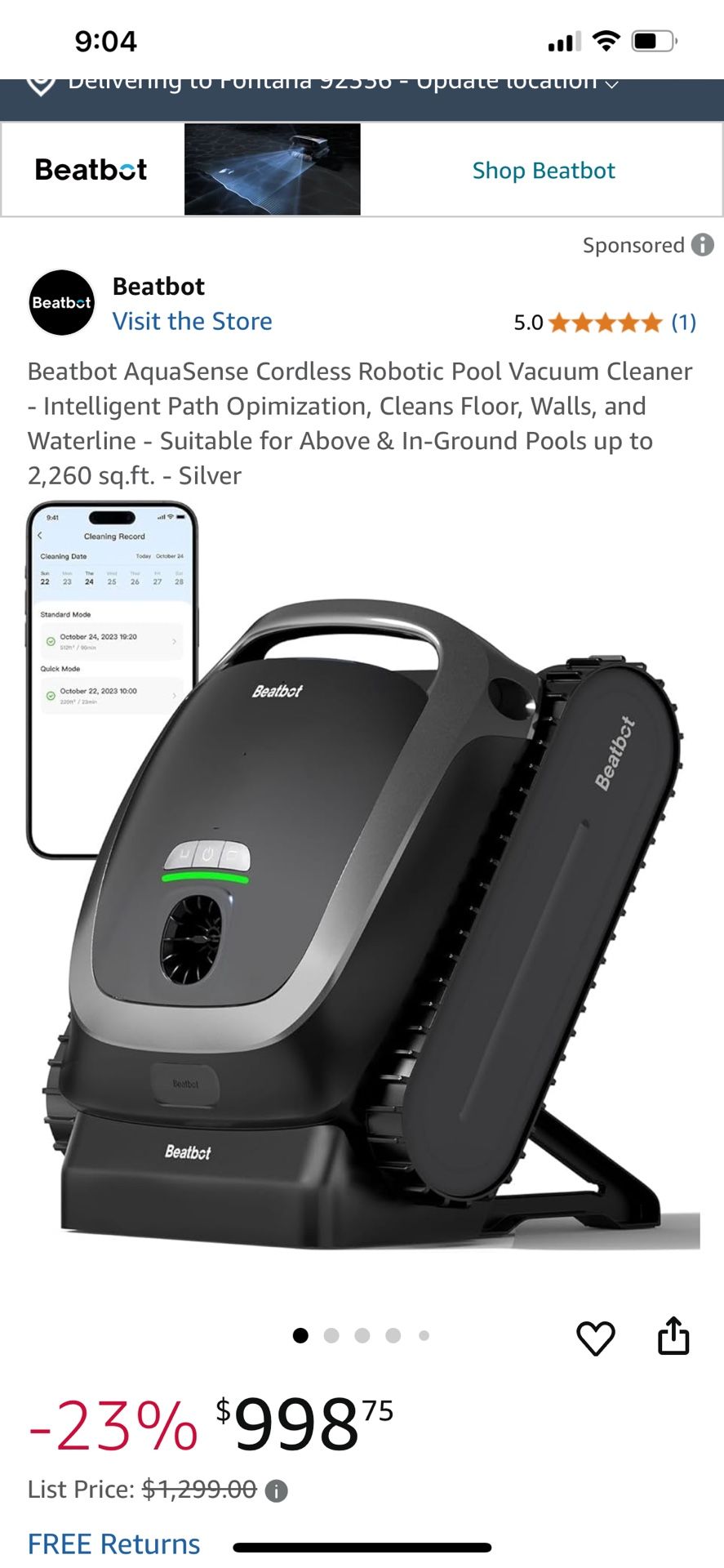 Beatbot Aqua Sense Pool Robot Vacuum