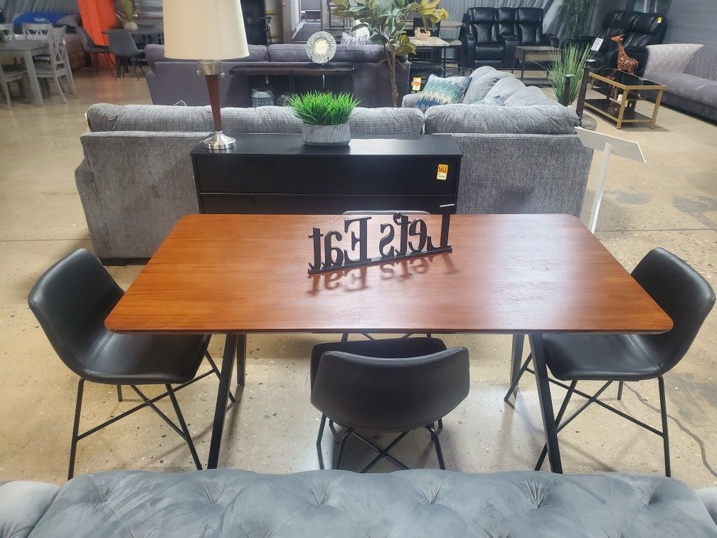 Mid-century Modern Style Dining Set With 4 Chairs (New In Box)