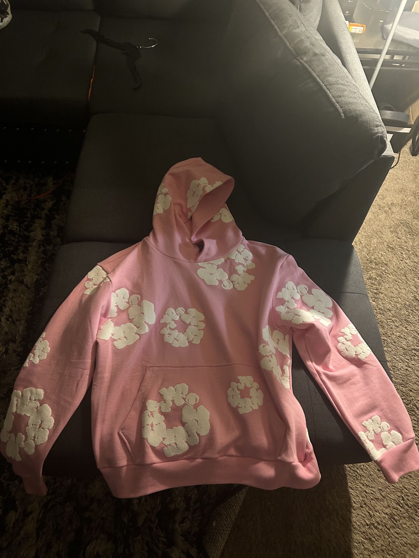 PINK DENIM TEAR HOODIE SIZE (S) SMALL