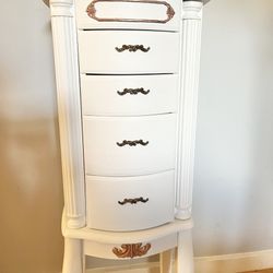 Hand painted White, Gold, and Copper Jewelry Armoire