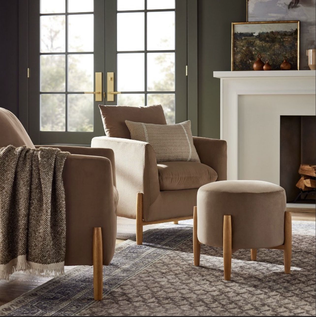 Elroy Accent Chair With Wooden Legs - Brown Velvet - Threshold Designed WithStudio McGee