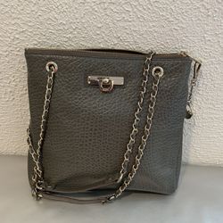 DKNY Gray French Grain Leather Cross-Body/Shoulder Bag 11.5"L x 10"H  Donna Karan New York,- Convertible Cross-body/Shoulder Bag Grey French Grain 