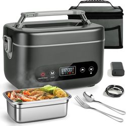 Heated Lunch Box for Adults, 1.2L Self-Heating Food Warmer, Black