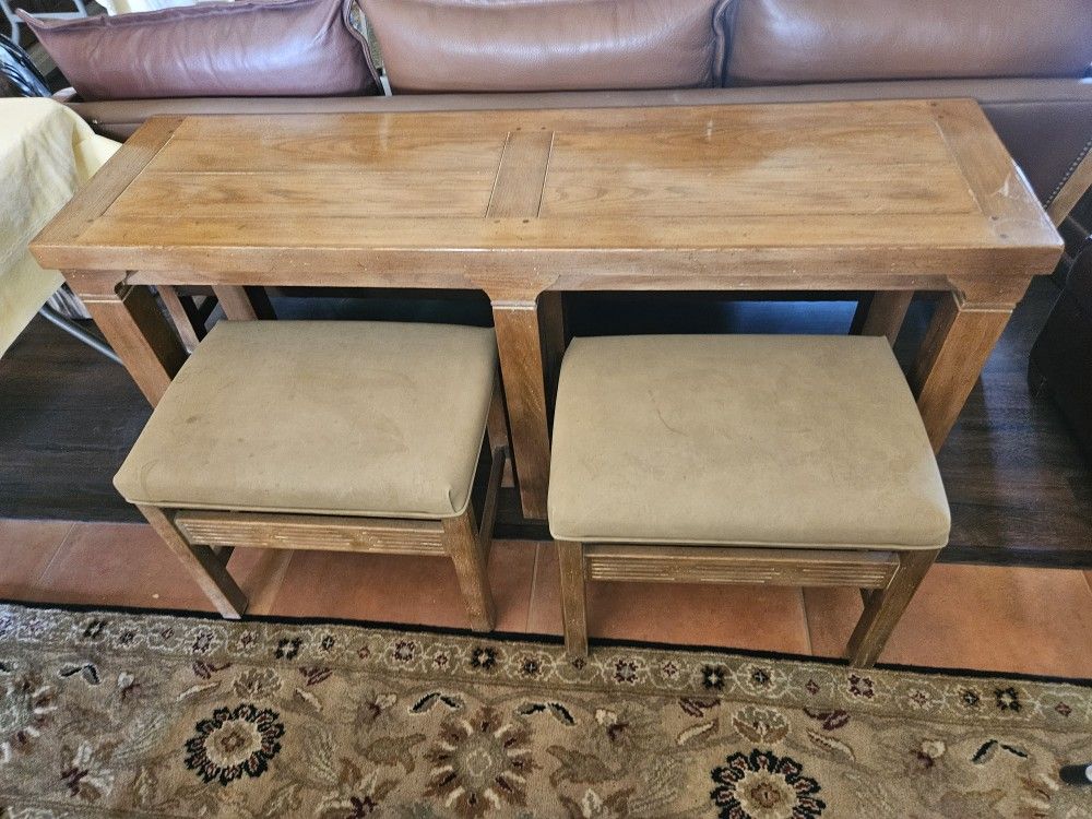Drexel sofa table and 2 stools