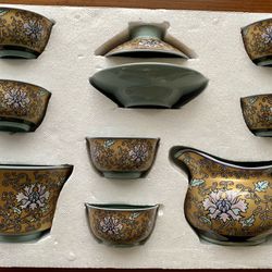 Beautiful Glazed Ceramic Traditional Tea Set 6 Gold
