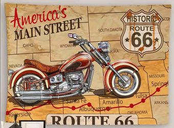 Iconic Route 66 America's Main Street Road Trip. Map Wall Tapestry 37"× 28"
