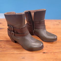 Naturalizer Womens Boots Katrina Green/Brown Leather Western BOHO Buckles Straps
