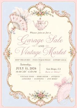 Garage sale with lots of vintage clothes