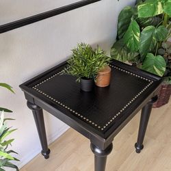 Wood And Leather Black Side Table