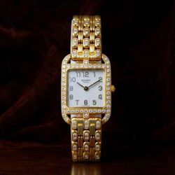 Ladies Small Hermes 20mm Cape Cod 18K Solid Yellow Gold Watch with Mother of Pearl Arabic Numeral Dial. (Pre-Owned Ref. CC1.187)