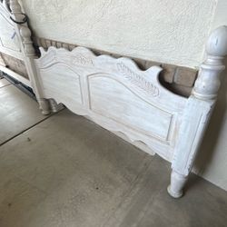 Four Post Carved Wood Queen Bed Frame