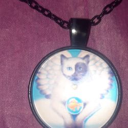 GUARDIAN KITTY ANGEL NECKLACE PENDANT PENDULUM 