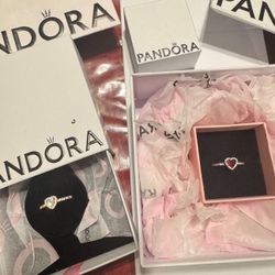 Pandora Elevated Heart Ring - Silver Gold Red Clear
