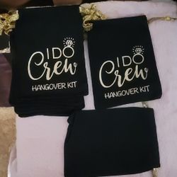 Set Of 9 Black 'I Do Crew' Hangover Kit Bags. For Weddings , Bachelorette .
