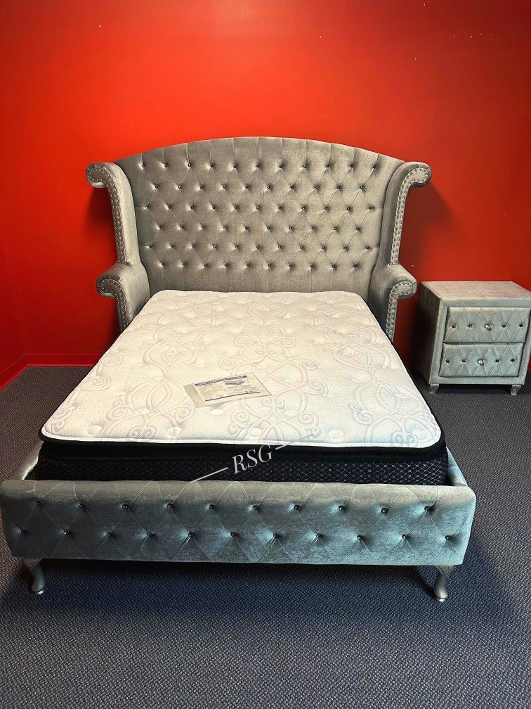 Take Home Pay Later Only $39 Down Payment 🌟 Master Bedroom Furniture Set 🌟 Velvet Upholstered Tufted Queen/King Size Bedroom Furniture