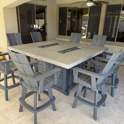 Concrete dining table dual fire feature custom made