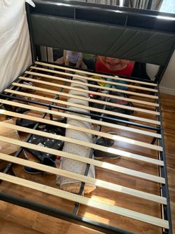 King Size Bed Frame with Upholstered Headboard
