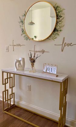 Modern Console Table Golden Sofa Tables Entryway Hallway Foyer Table White Faux Marble Tabletop