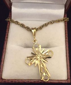Sterling Gold Tone Cross w/Necklace