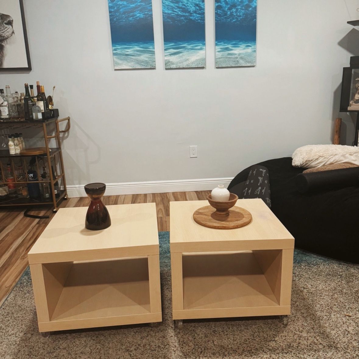 Modern Square Side Tables with Wheels 