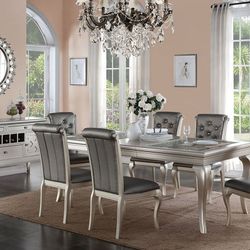 Brand New Silver Grey 7pc Formal Dining Table Set 