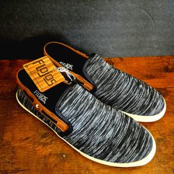 Flojos Men's Size 9 Slip-On Shoes - Casual Comfort, Black Gray Textile Upper