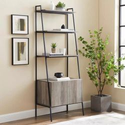 72" Urban Industrial Metal and Wood Ladder Storage Bookshelf with Cabinet (New)