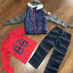 Red Toddler Boy Sweater Hoodie Henley Shirt Jeans 3-Piece 