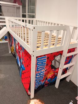 Spider-Man themed loft bed with slide