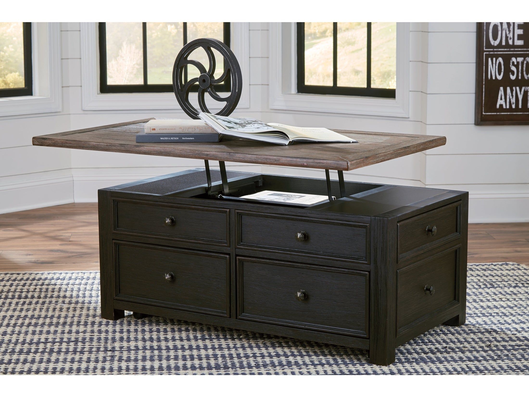 Tyler Creek Grayish Brown/Black Lift Top Coffee Table