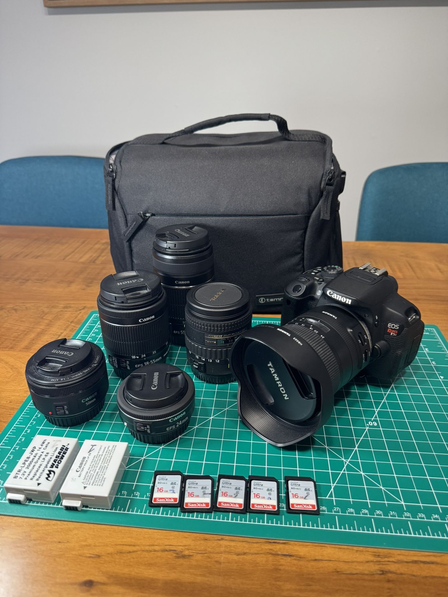 Canon Rebel T5i + 6 Lenses + New Camera Bag