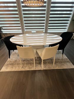 Luxury Modern White Oval Dining Table & 6 Chairs – Contemporary Pedestal Dining Set