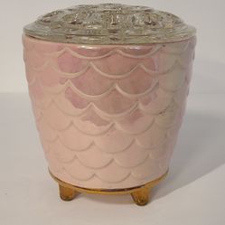 Vintage Pink Vase With Flower Frog Lid