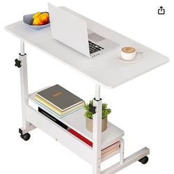Adjustable White Home Office Desk with Storage and Detachable Wheels - 15.7 x 31.5 Inch
