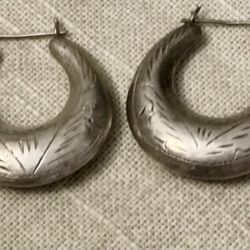 1 1/4" x DANGLING etched hoops 0.925 Sterling Silver PIERCED WIRE Earrings