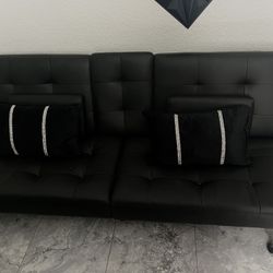 Like New ✨Shahoo Convertible Folding Futon Sofa Bed Sleeper Couch  Living Room Faux Leather Upholstered Loveseat, 2 Cup Hold