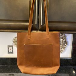 Handmade Portland Leather Goods Large Crossbody Tote Honey Brown Handbag 12x11”