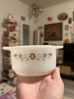 Brown Floral Milk Glass Casserole Dish