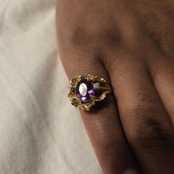 14k Yellow Gold Diamond And Amethyst Ring