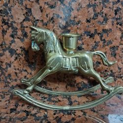 Vintage Brass Rocking Horse Candle Holder Sculpture Figurine Statue Display