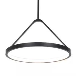 Townly 35-Watt 1-Light Satin Black Bowl Integrated LED Pendant Light with Open Metal Ring Shade 