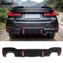 Fits 2017-2023 BMW 5 Series G30 M Sport Gloss Black IKON Style Rear Diffuser w/ LED