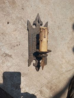 1930s Hand Hammered Cast Iron and Brass Wall Sconce